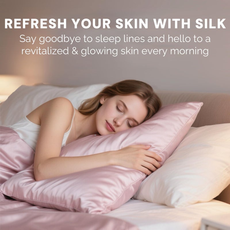 Ravmix Silk Pillow Cases with Zipper, 21momme Mulberry Silk Pillowcase for Hair Skin Health, Soft Smooth Breathable Cool Pillow Cover for Beauty Sleep with Gift Box 1PC(Standard 20"x26", Soft Pink) - Image 2
